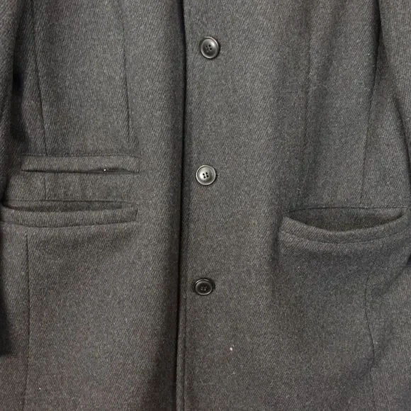 Wool Coat Mens Medium Black Detachable Liner Trim Quilt Buckle‎ OF ALL THREADS